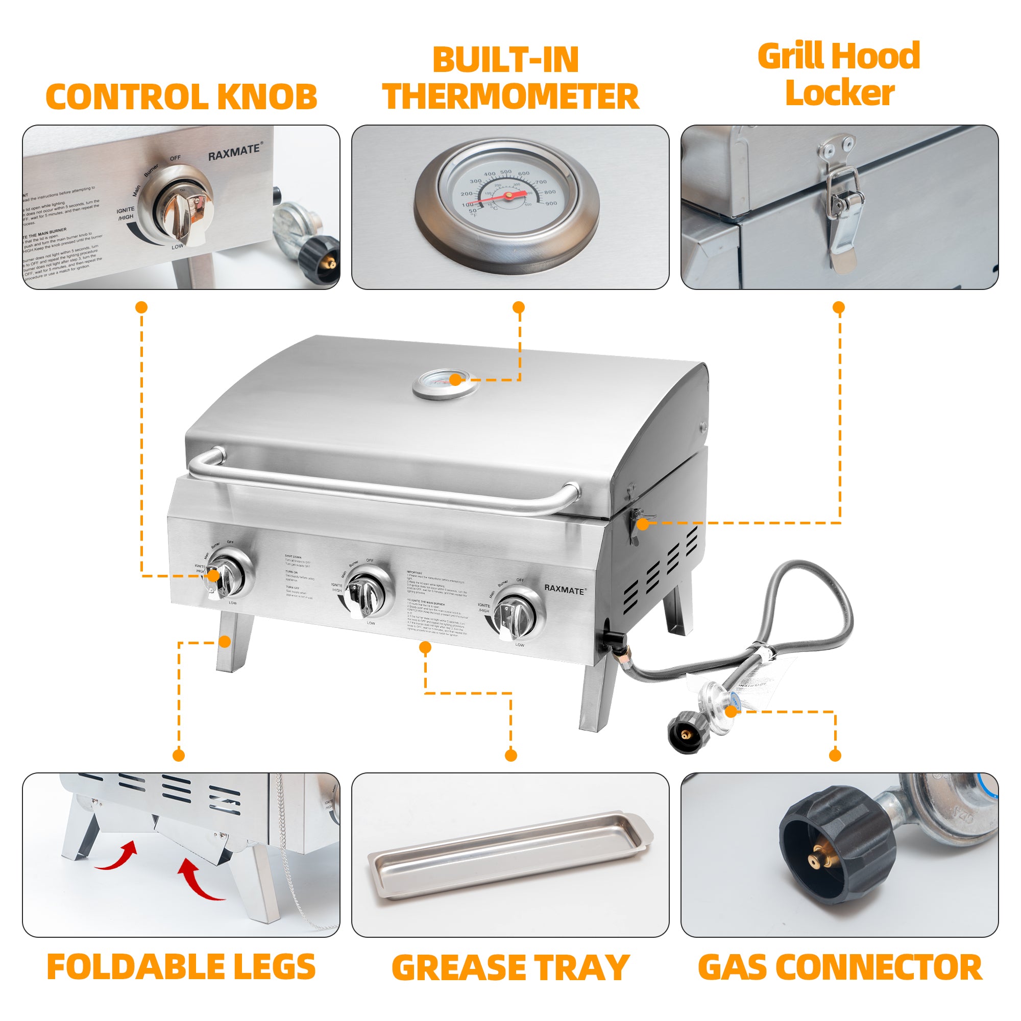 RM013BX 22-inch 3-Burner Tabletop Portable Propane Grill