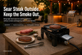 Raxmate RM01PB outdoor propane stove searing steak outside to keep smoke out of the kitchen