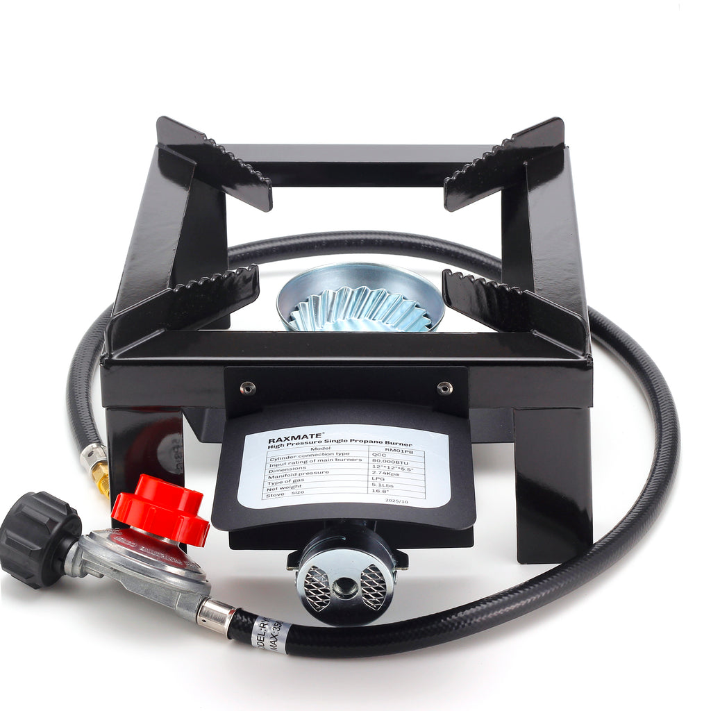 Raxmate RM01PB 80,000 BTU lightweight enamel outdoor propane stove on white background